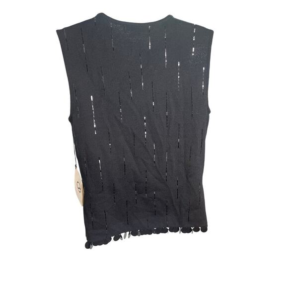 NWT St John Black Sequin Detail Hem Wool Blend Sleeveless Sweater Size 4 - Picture 2 of 5